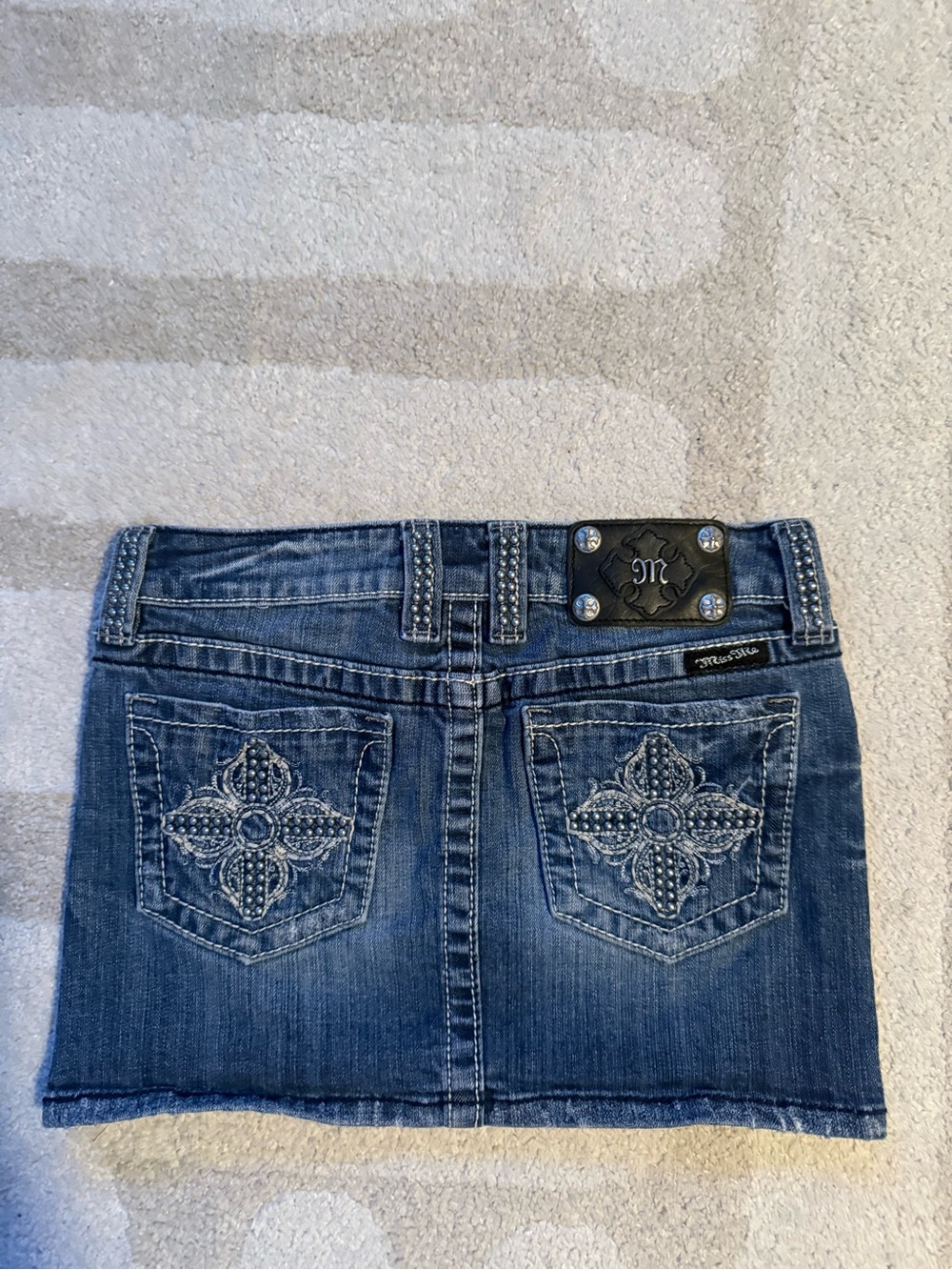 Miss Me Dark Blue Embroidered Denim Mini Skirt